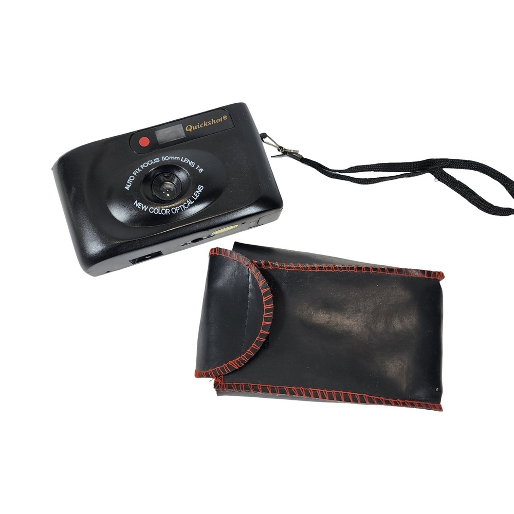 Quickshot 35mm Film Camera Auto Fix Focus 50mm Lens Black with Case and Strap
